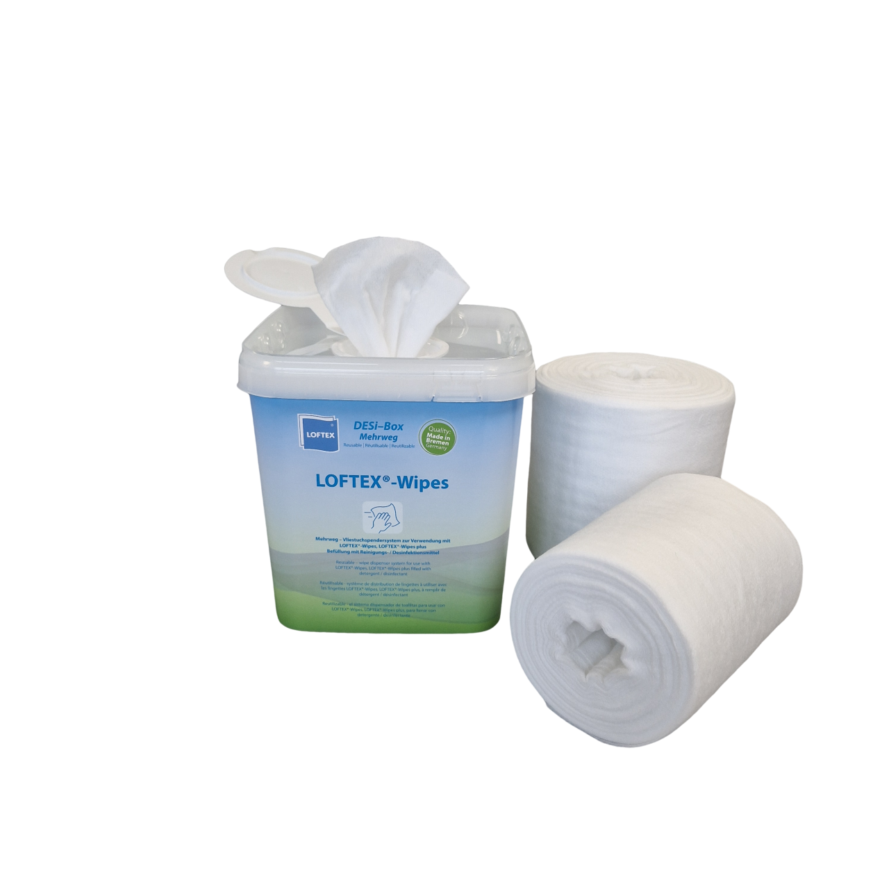 Loftex Bucket - Green (Reusable) + Wipes Roll disinfezione camere bianche